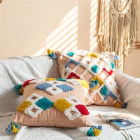 moroccan ethnic style cotton canvas tufted pillowcase geometric with tassel sofa cushion cover home living room decor