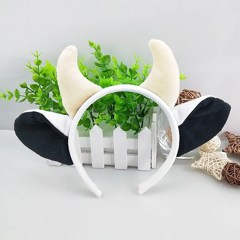 Плюшевые Головные уборы для взрослых и детей ободок волос в виде коровьего скота