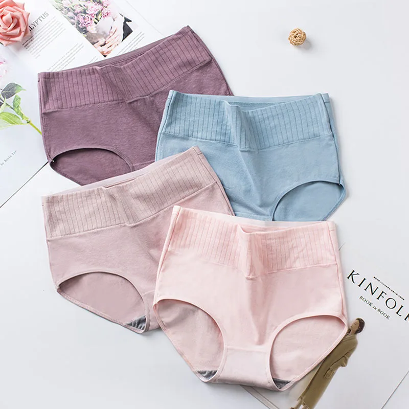 

Cotton Women's Underwear Panties High Waist Briefs Solid Color Breathable Underpants Seamless Soft Lingerie Girls Fashion Briefs