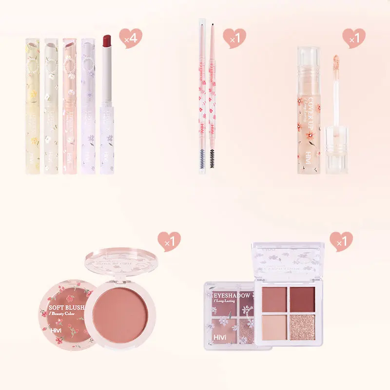 

FLORTTE Jelly Lipstick Eyeshadow Set Floria First Kiss Love Series Lip Gloss Mirror Water Light Lip Glaze Beauty Cosmetics KIT