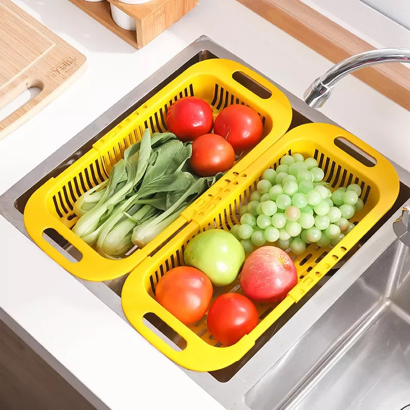 

NEW2023 Adjustable Drainer Basket Dish Drainer Expandable Sink Drying Rack Fruit Vegetable Washing Basket Kitchen Storage Organi