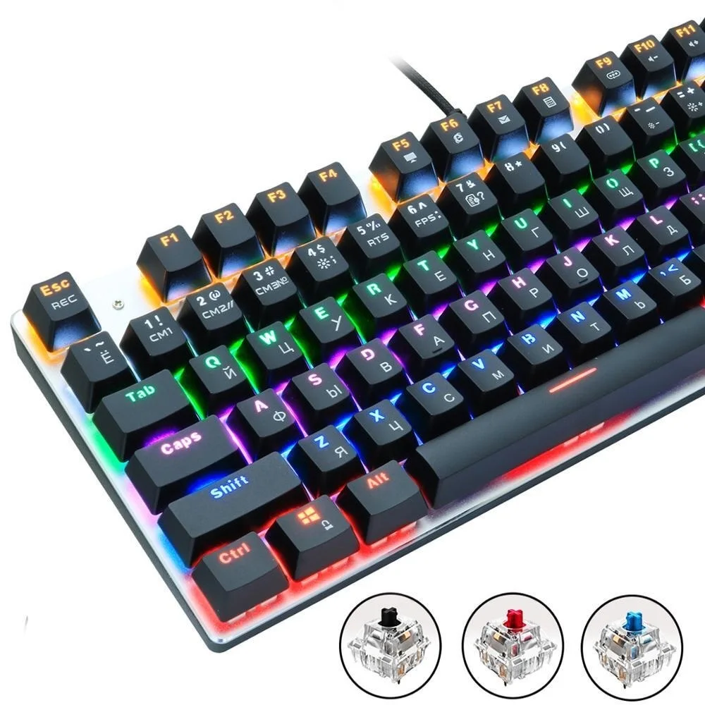 

Wired Gaming Mechanical Keyboard Blue Red Switch 87/104keys Anti-ghosting Russian/US LED Backlit LED For Gamer Laptop Computer