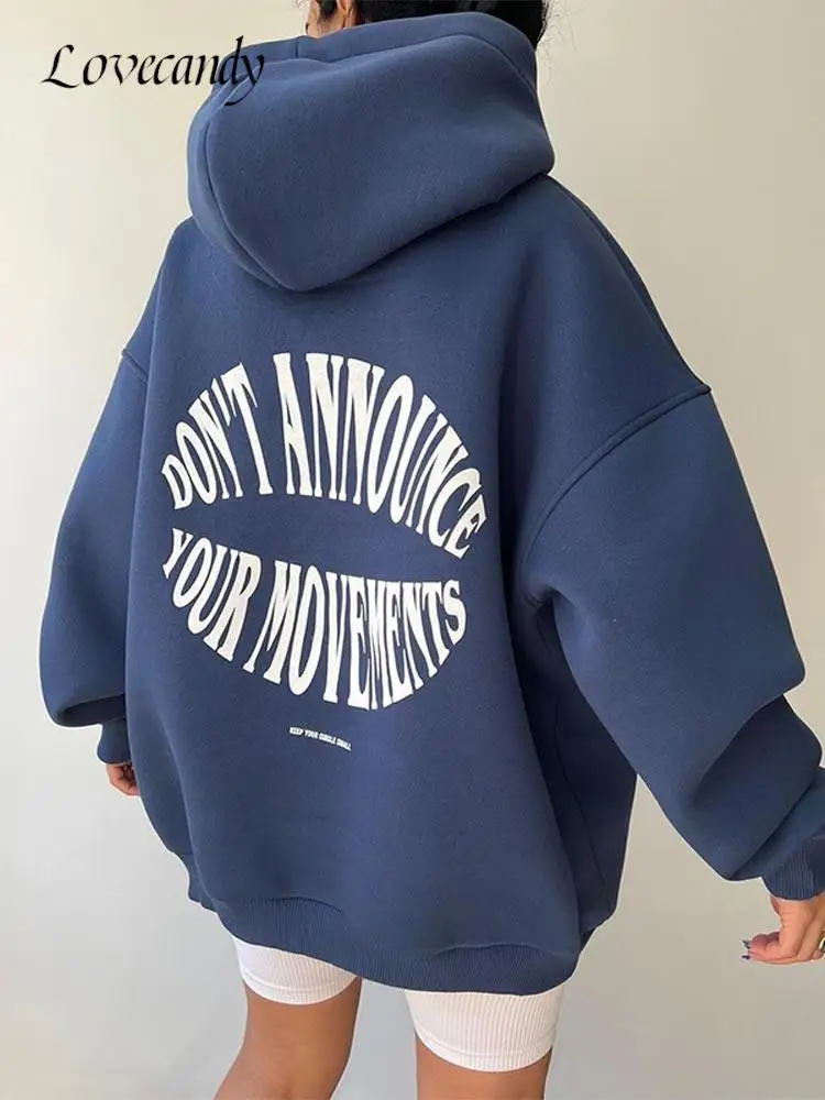 

Однотонный свитшот с капюшоном и надписью для женщин, модный стеганый пуловер с длинным рукавом и карманами, повседневная верхняя одежда в стиле Хай-стрит