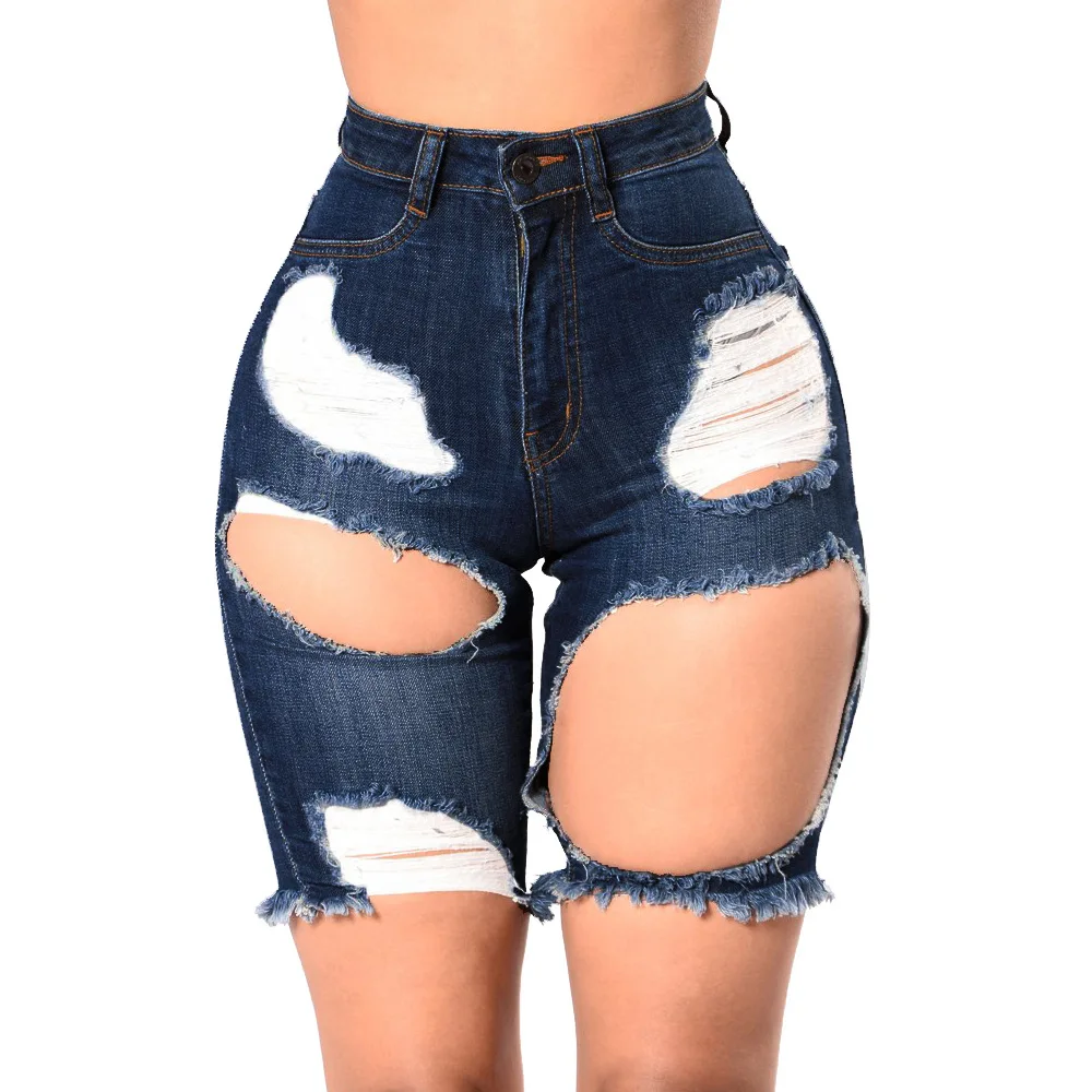

Женские рваные джинсовые шорты, обтягивающие эластичные рваные шорты с высокой талией и дырками, лето 2021
