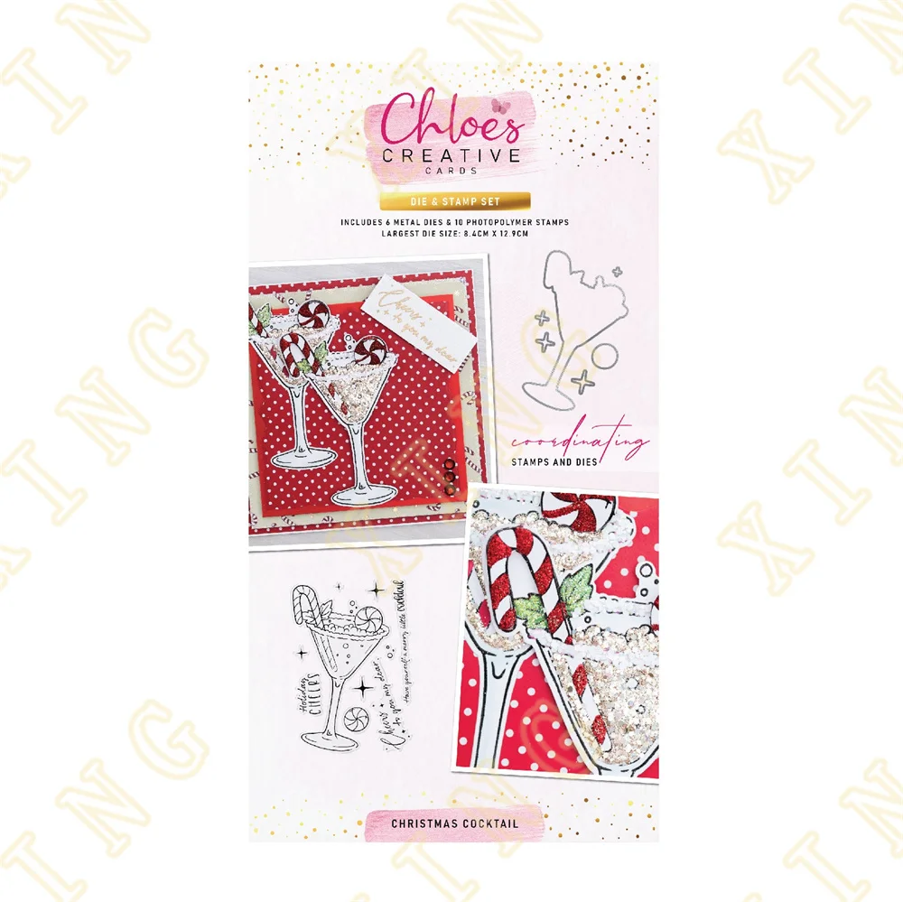 

Christmas Cocktail 2022 Arrival New Metal Cutting Dies and Clear Stamps Scrapbooking Diy Decoration Craft Embossing Stencil