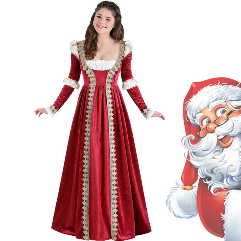 

Hallowee Costume Women's Medieval Vintage Renaissance Princess Dress Square Collar Lace Up Palace Queen Vestido Christmas Dress