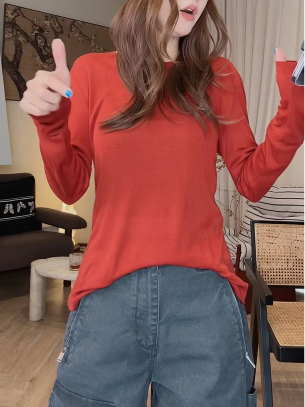 Женская одежда больших размеров модная однотонная внутренняя с круглым вырезом