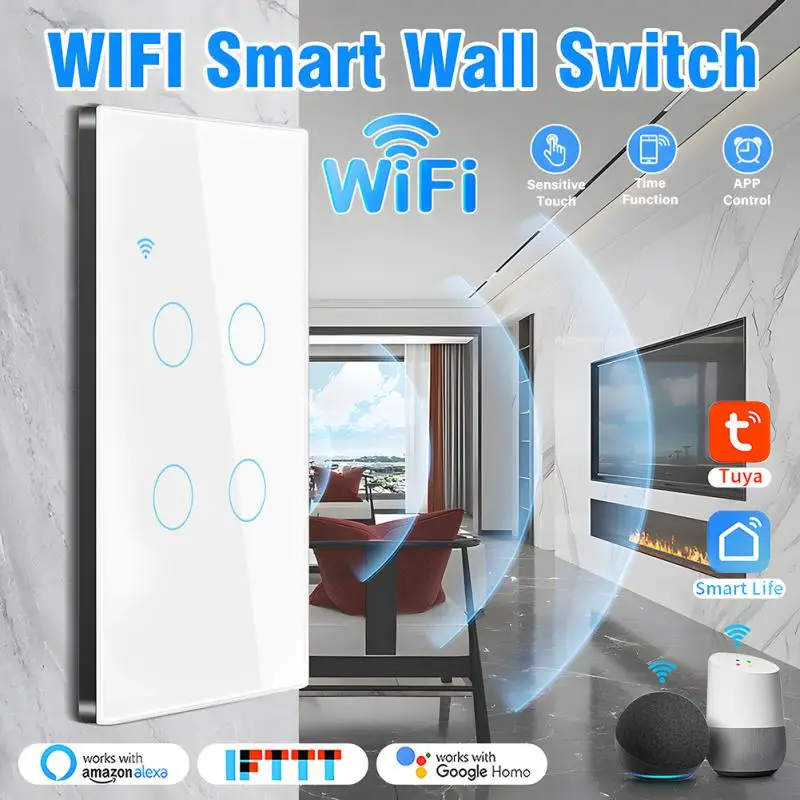 

CORUI Tuya WiFi US EU Smart Touch Switch 1/2/3/4 Gang Wall Button Works With Smart Life Alexa Google Home Alice Need Neutral