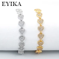 eyika new fashion female charm romantic jewelry bling cubic zirconia love heart link chain bracelet gold plated dainty bracelet