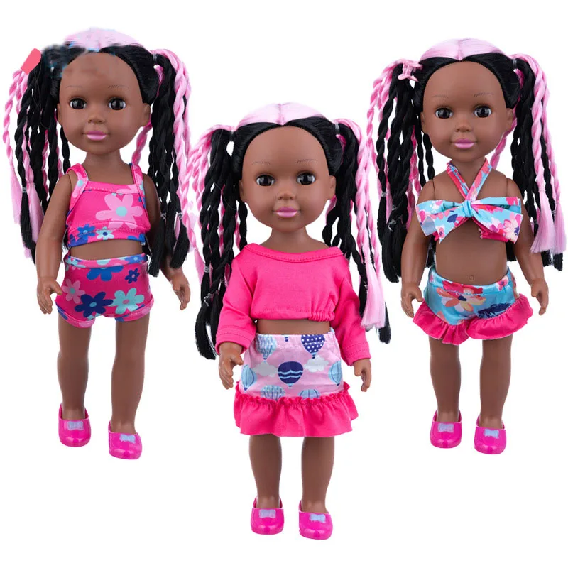 

14 Inches Dark Skin Silicone Vinyl Baby Dolls Kids Toys Birthday Gifts