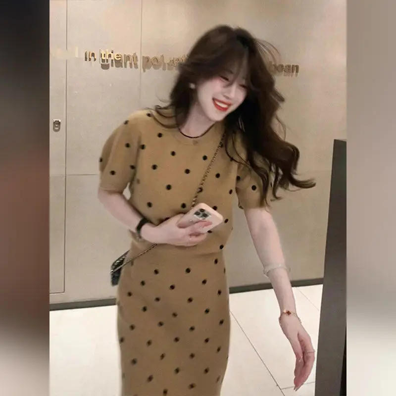 Элегантная женская одежда летний молодежный Топ вязаная облегающая юбка с