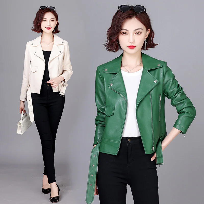 100% genuine real Leather 2023 autumn winter small motorcycle leather jacket casual short coat women sheep skin