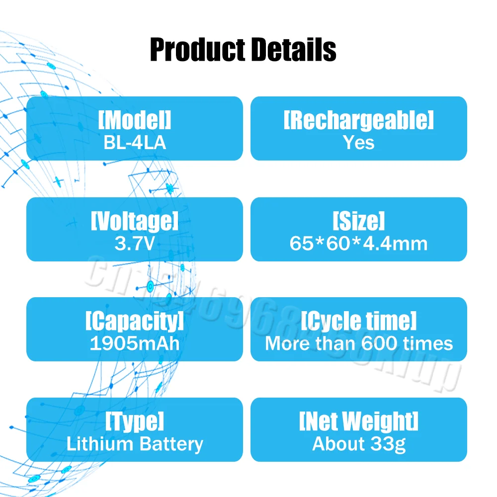 1 шт. 3 7 в 1905 мА · ч |