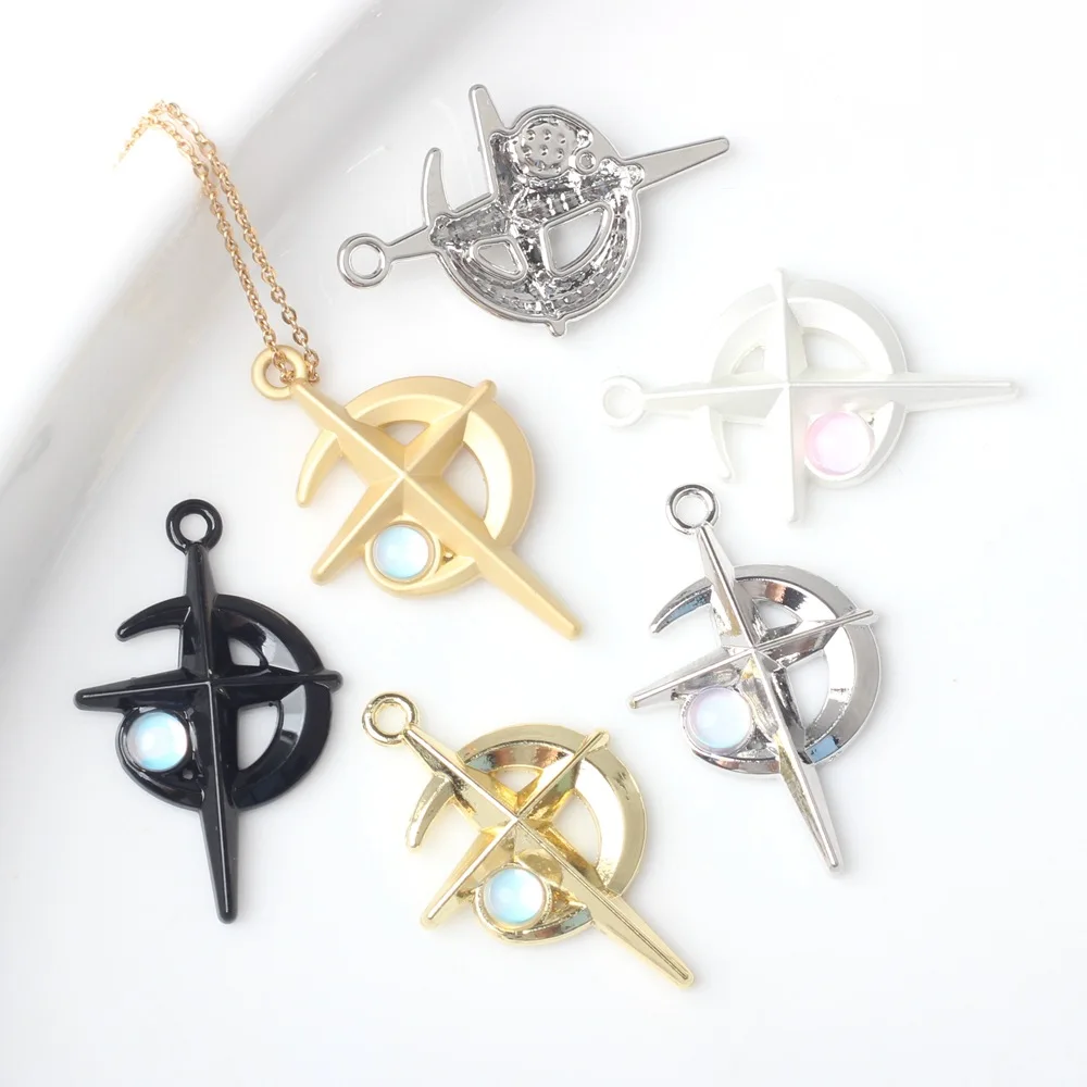 

10pcs Alloy Moon Inlaid Stars Pendant String Beads Charms For Jewelry Making Handmade DIY Bracelet Earrings Necklace Ornament