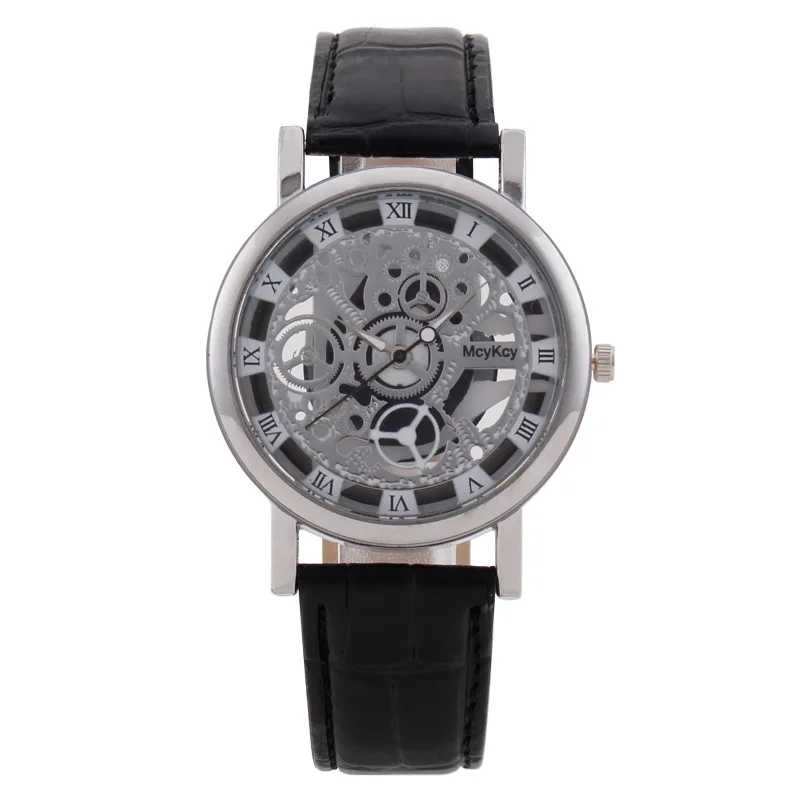 

Fashion Elegant Business Gear Hollowed Out Quartz Wristwatch For Men Leather Band Watch Roman Digital Watches Montre Homme Reloj