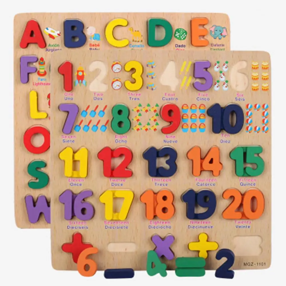 

Wooden Colorful 3D Alphabet Number Puzzles Board Early Educational Kids Toy