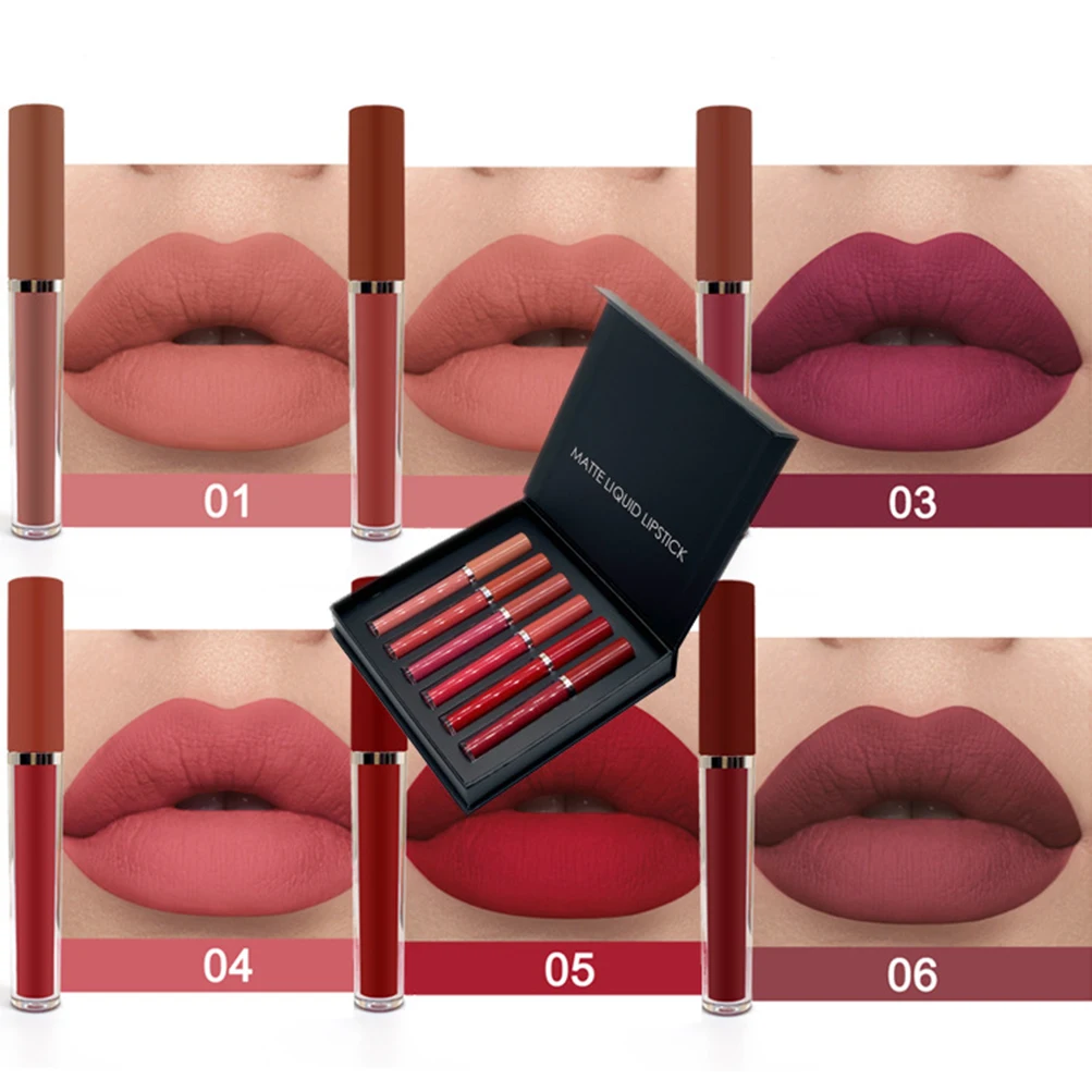 

Long-lasting 6pcs Matte Non-stick Lip Glaze Waterproof Pigment Private Label 6-color Liquid Lipstick Set Makeup Custom Bulk