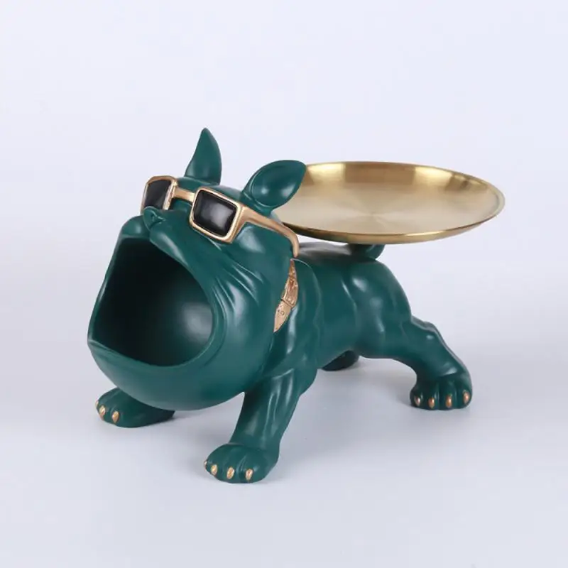 

Cute Resin Sculputre For Home Decor Nordic Decor Ornament Figurine Craft Big Mouth French Bulldog Butler Storage Box With Tray