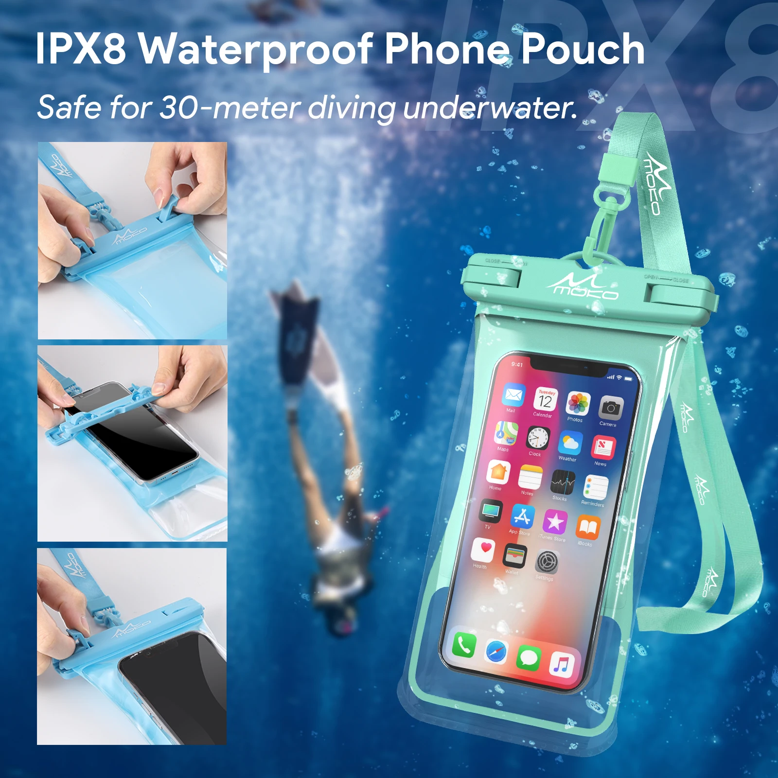 MoKo Waterproof Phone Pouch Holder 2 Pcs Floating Case Dry Bag with Lanyard for iPhone 13/13 Pro Max/12/11 Pro/SE 3, Galaxy S21