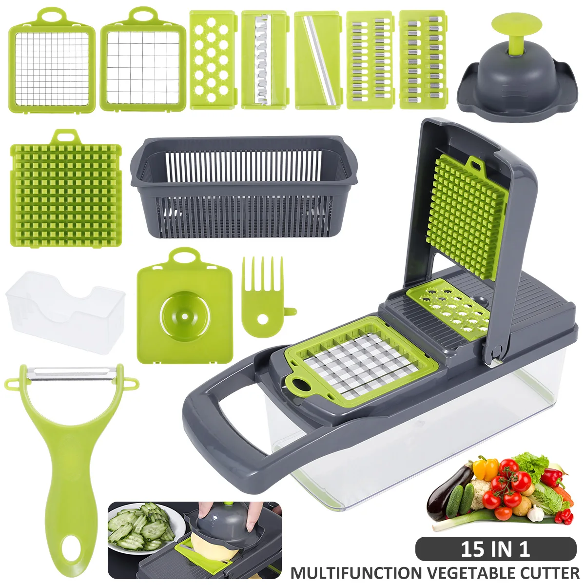

L Vegetable Chopper Set with 6 Interchangeable 420 Stainless Steel Blades Multifunctional Vegetable Slicer Large Capacity