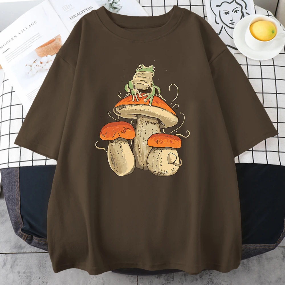 Cottagecore Aesthetic Mushroom Dark Academia Frog New Male Tshirts Hip Hop Sweat T-Shirt Summer Tops Cotton Oversize Men Clothes