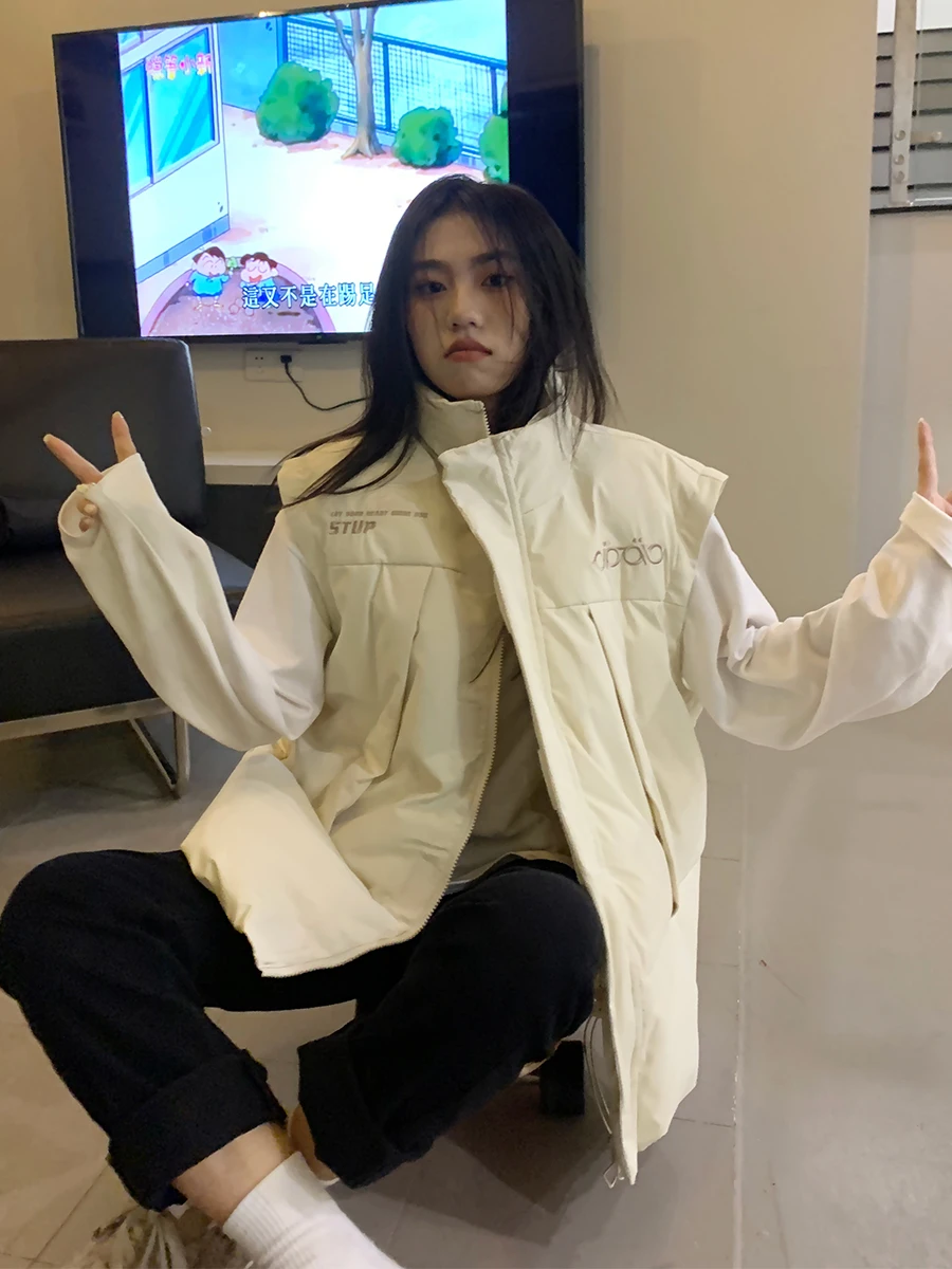 Sleeve Detachable Two-Way Wear Cotton Coat Jacket Women's Autumn and Winter Korean Style Loose Versatile Cotton Coat Fashion