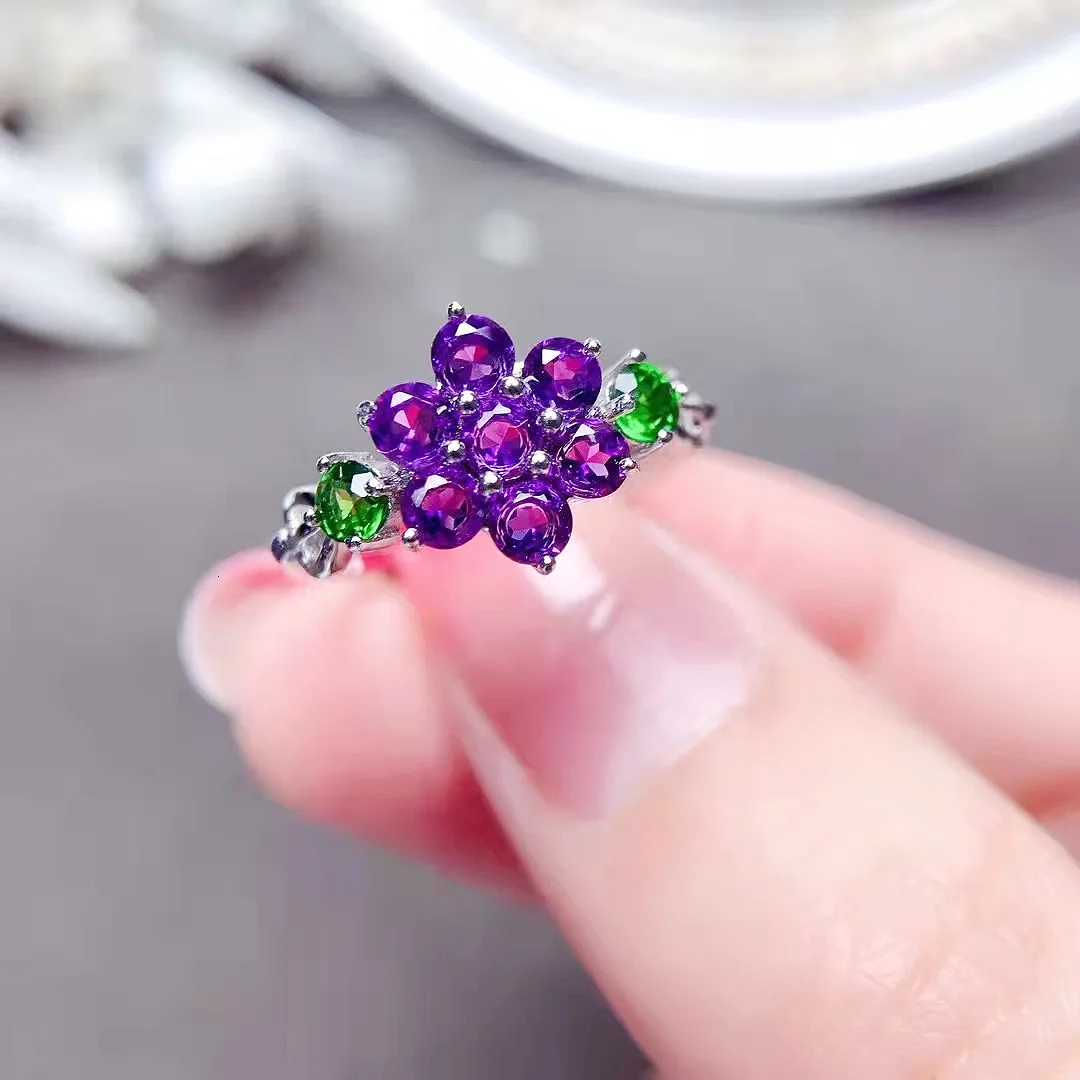 

Natural Amethyst Flower Type Ring S925 Sterling Silver Gem Fine Fashion Wedding Women's Jewelry Free Shipping MeiBaPJ FS
