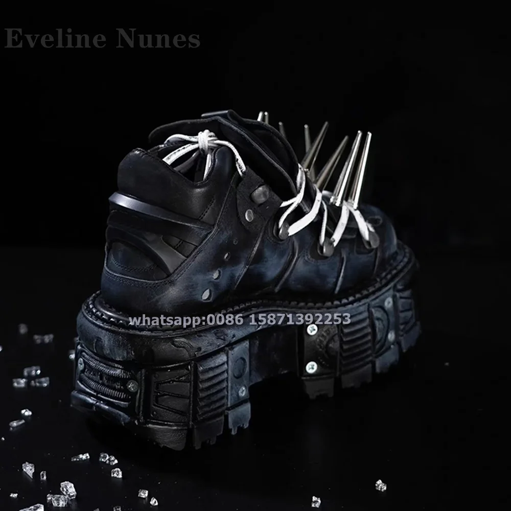 Туфли-лодочки на шнуровке с шипами и заклепками платформе мотоциклетные ботинки