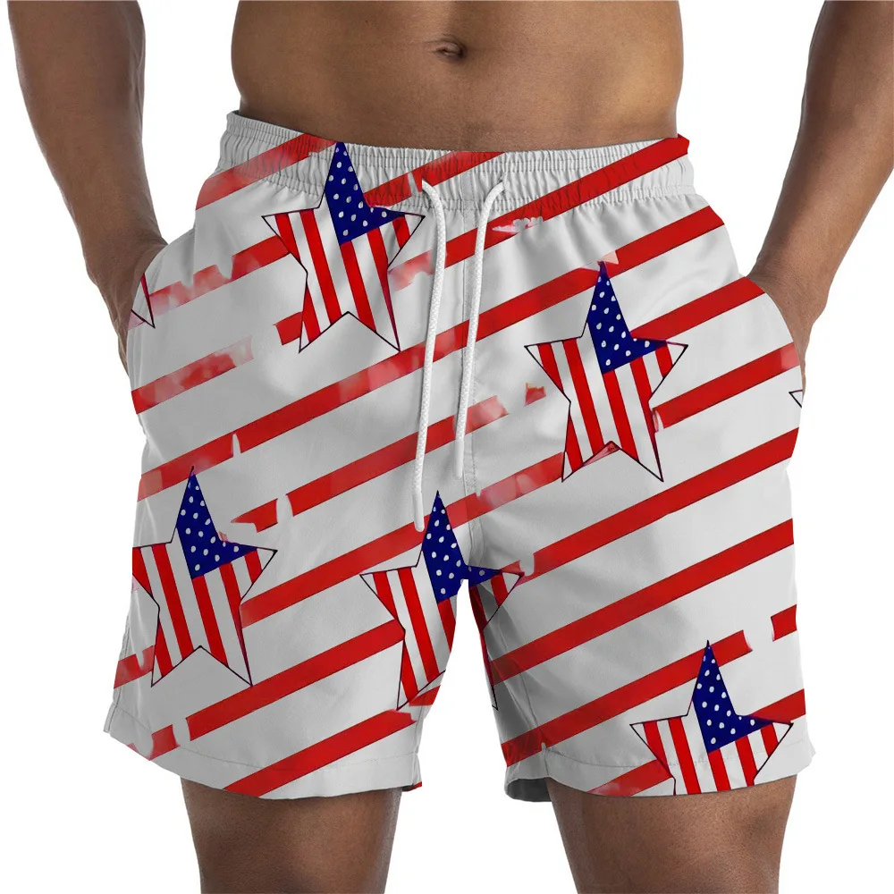 Painting Art 3D Printing Flag and Striped Board Shorts Summer Quick Drying Beach Swimming Shorts Men's Casual Shorts Beach Suit