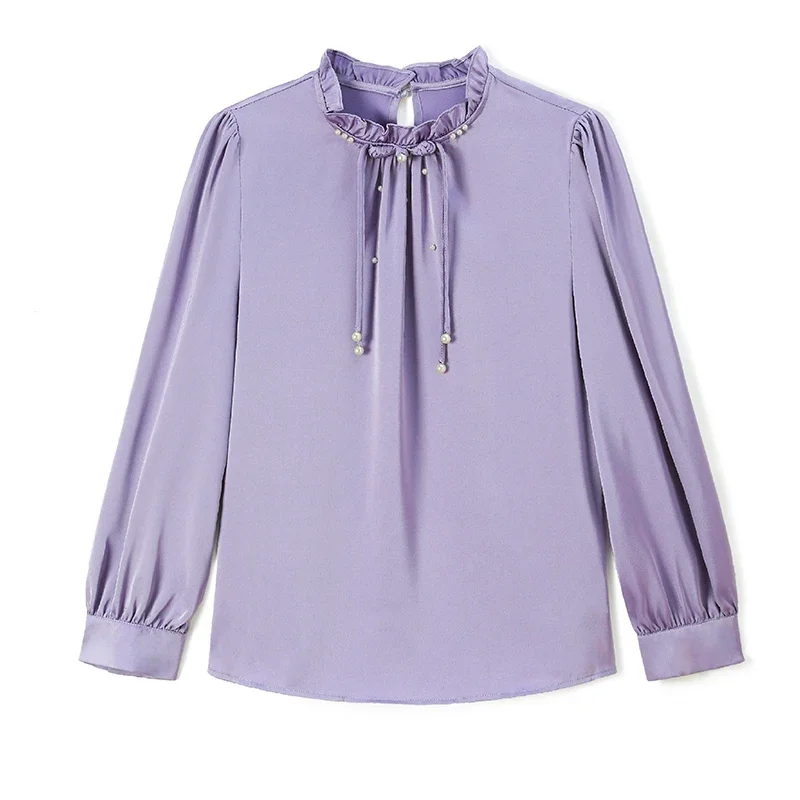 Женская шифоновая блузка с длинным рукавом воротником-стойкой