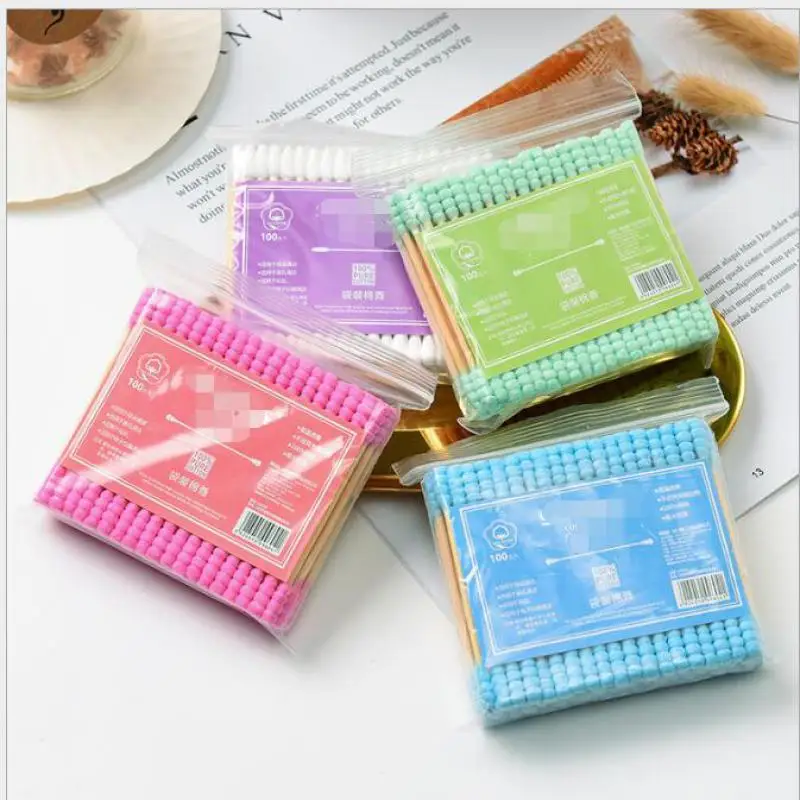 

100Pc/Bag Double-ended Cotton Swabs Female Makeup Cotton Swabs Tip Medical Wooden Sticks Nose and Ear Cleaning Health Care Tools