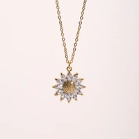 sunflower necklace female fashion design sense sunflower zircon clavicle chain ins cool wind