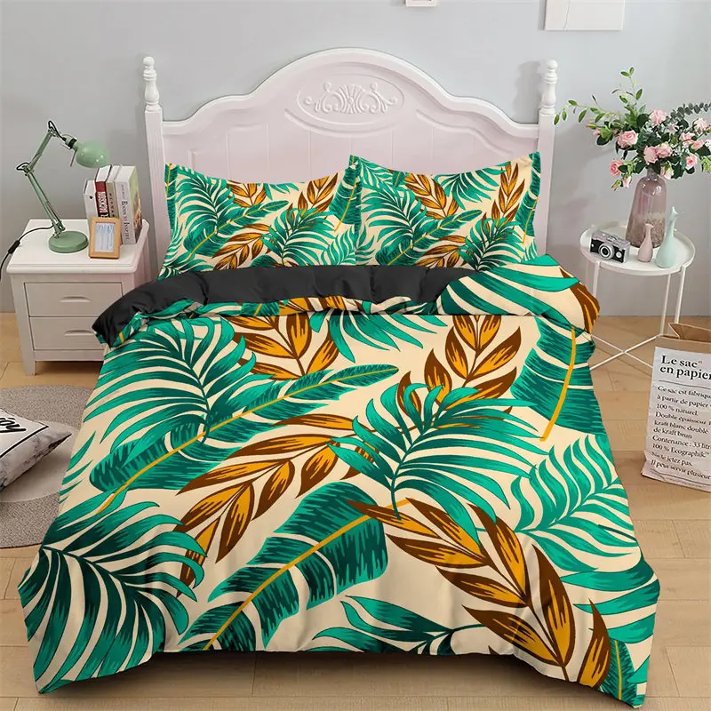 

Green Palm Leaf Bedding Set Hawaiian Tropical Leaves Duvet Cover Microfiber Monstera Banana Leaves Quilt Cover For Teen Adults