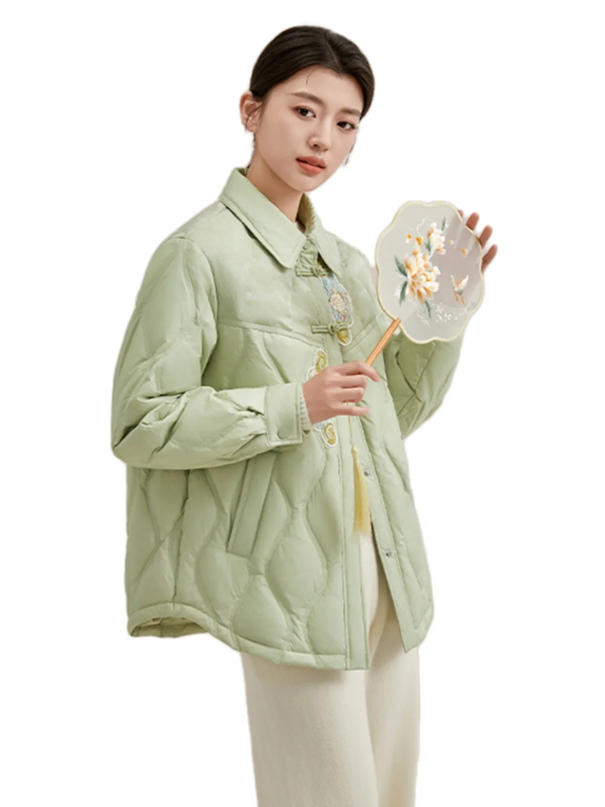 Duck новый китайский пуховик женская рубашка с воротником тонкая зима 2024 новая