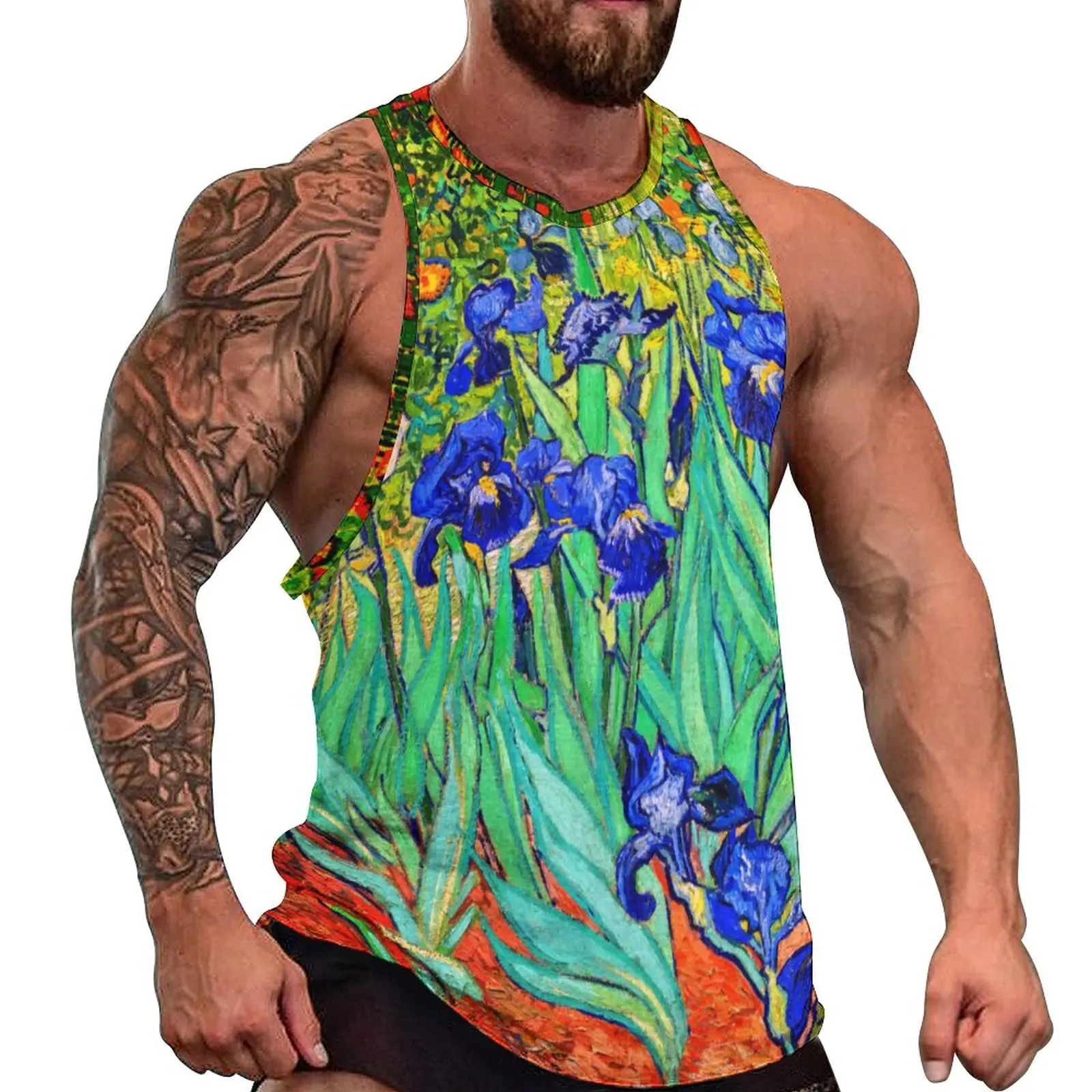 

Vincent Van Gogh Tank Top Man Irises Flower Print Streetwear Tops Daily Gym Graphic Sleeveless Shirts Large Size 4XL 5XL