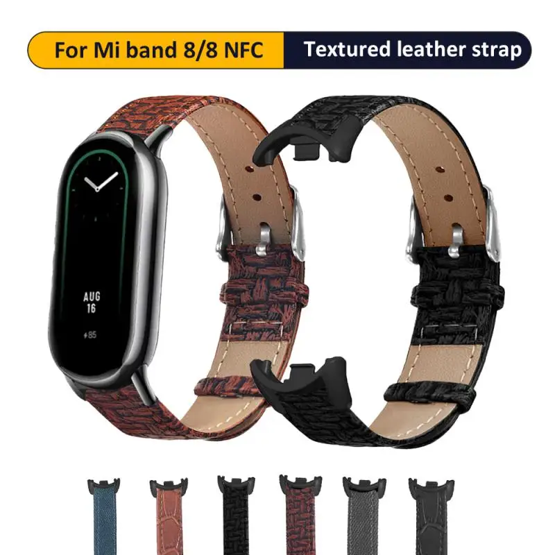 

Ремешок для смарт-часов Xiaomi Mi Band 8/8, кожаный Воздухопроницаемый удобный сменный Браслет с металлической пряжкой