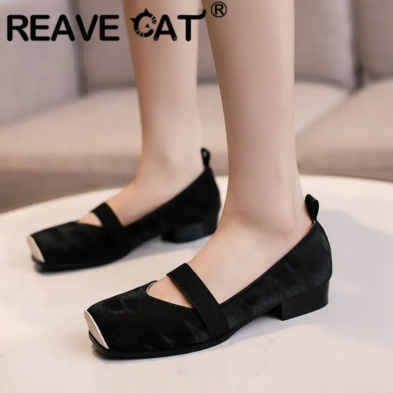 

REAVE CAT Ladies Flats Square Toe Elastic Band Ballet Shoes For Women Large Size 46 47 48 Concise Daily Mixed Color Spring S4769