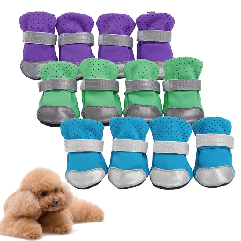 

4pcs Summer Dog Shoes Breathable Puppy Outdoor Dog Boots Reflective Dog Shoes Socks Booties for Small Dogs Zapatos Para Perros