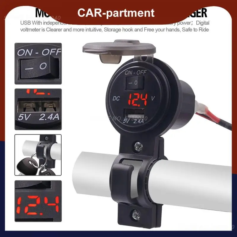 

Зарядное устройство для телефона на мотоцикл 2,4 А, быстрое зарядное устройство с переключателем, вольтметром и фиксированным кронштейном, В...