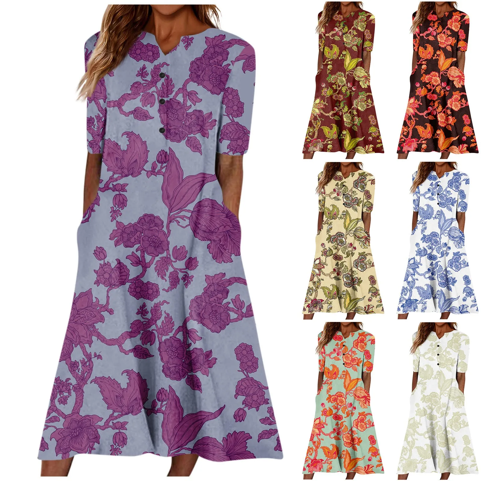 

Summer Dresses For Women Elegant Fashion Floral Flower Printed V Neck Summer Clothes For Women Summer Suit Set Women Vestidos