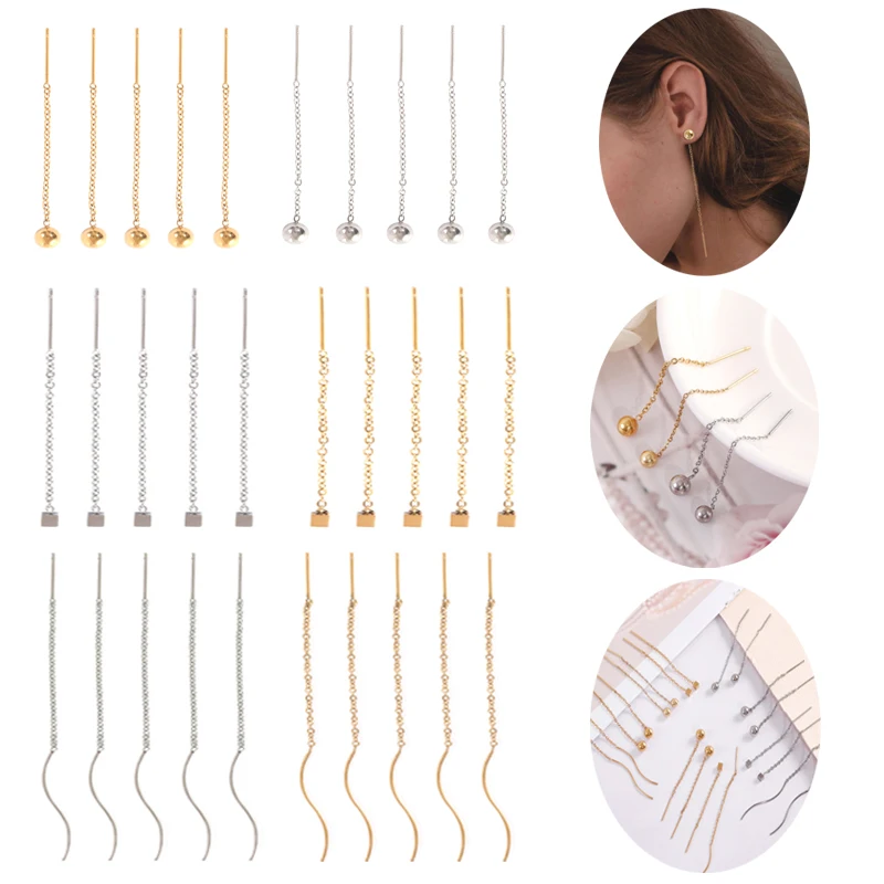 4cm Long Tassel Ear Line 10pcs Stainless Steel Drop Earrings Ear Line S-Shaped Earrings Earwires For DIY Jewelry Making