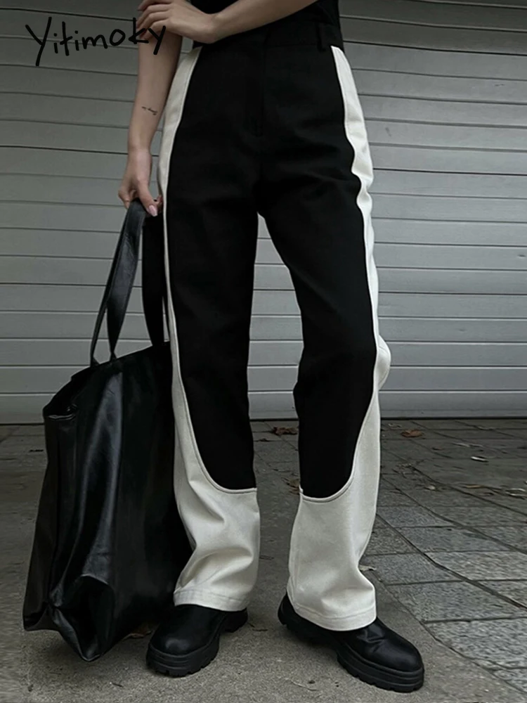 

Yitimoky Contrast Color Jeans Women's Pants Streetwear High Waist Denim Jean Vintage Y2K Boyfriends Baggy Trousers Female Korean