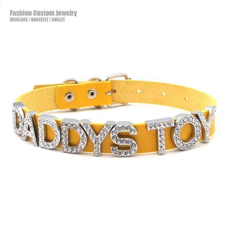 Goth Pu Leather Daddys Toy Daddys Girl DDLG Necklace for Women Men Rhinestone Letters Name Choker Collar Sexy Jewelry Gifts