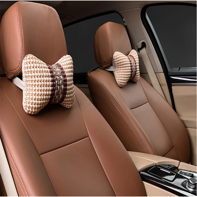 

Brand New Car Neck Pillows Both Side PU Leather Single Headrest Fit For Most Cars Filled Fiber Universal Car Pillow