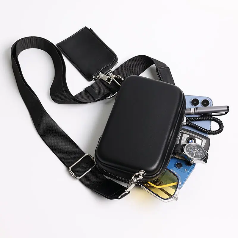 Unisex 2--IN-1 Black Fashion Japanese Small Square Bag Mini Messenger Bag Shoulder Handbag