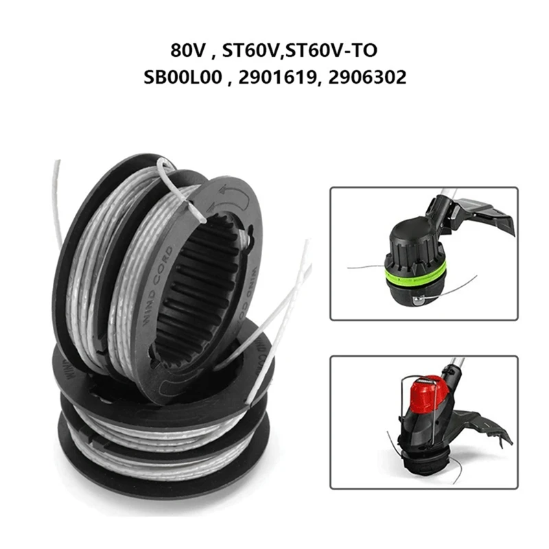 

SB00L00 String Trimmer Replacement Spool For Greenworks ST60V ST60V-T0 80V Front Mount Refills Dual Line 2901619 2906302