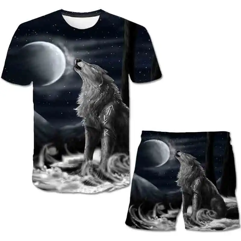 

Children's Summer Clothes, Le Loup T-shirts, Boys' Shorts, Sportswear, 3D Animal Clothes Aged 4-14, New Products