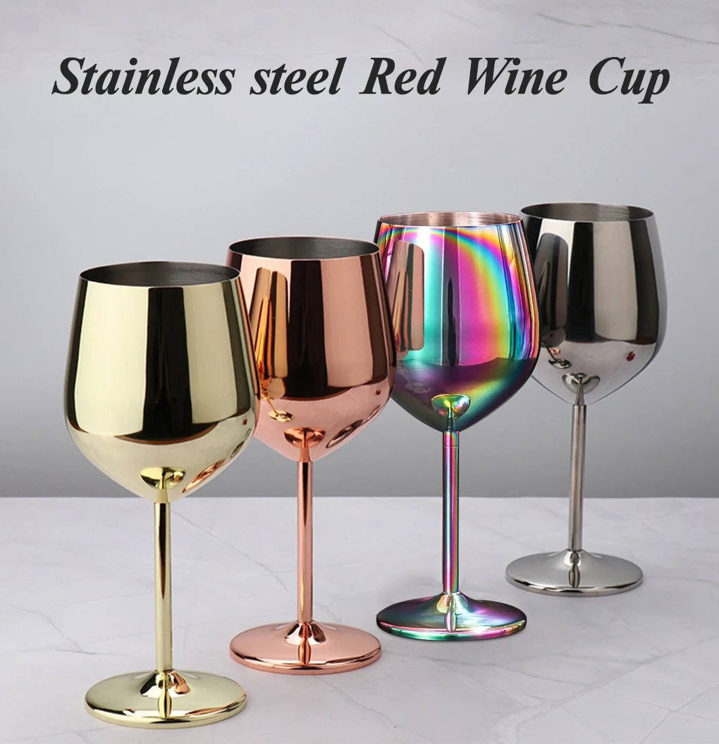 

500ml 304 Stainless Steel Single Layer Goblet Red Wine Glass Colorful Large-capacity Drum-shaped Drop-resistant Wine Glass