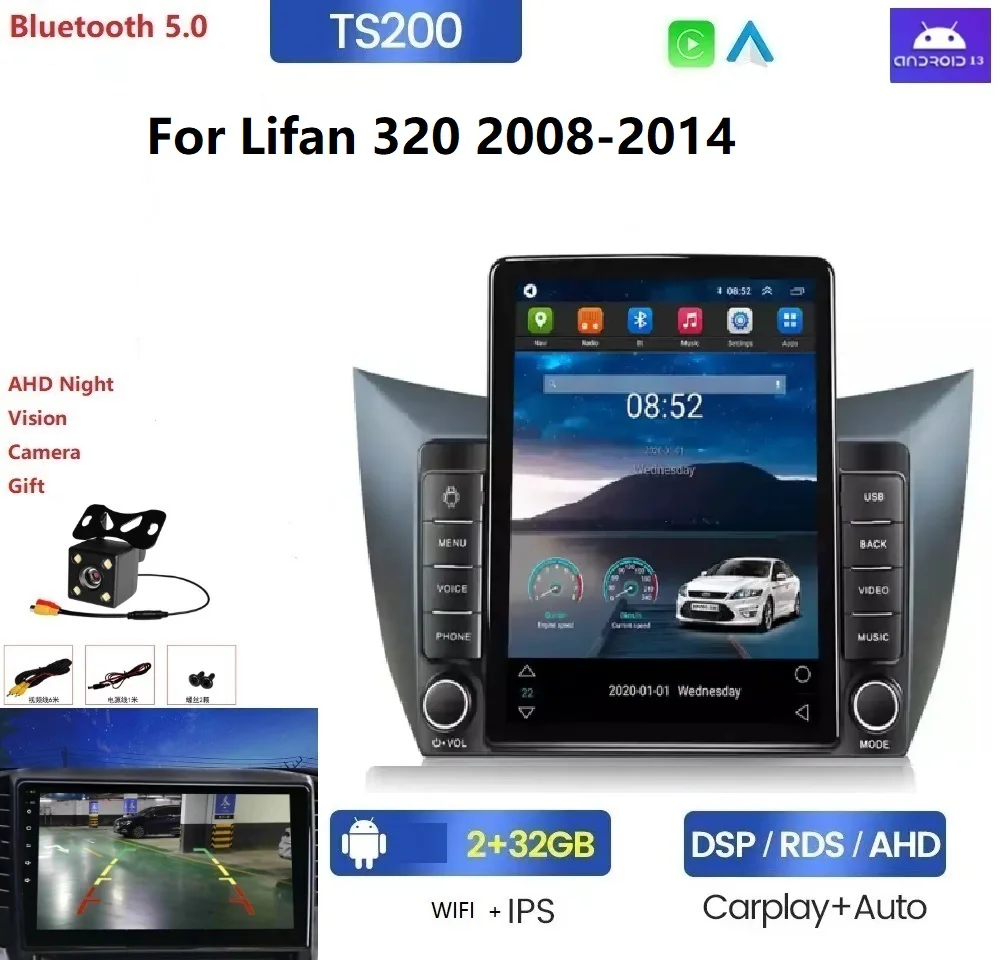 Tesla Android AM FM автомобильное стерео для Lifan 320 2008-2014 8 + 128G 4G LTE SWC BT IPS экран 360 камера