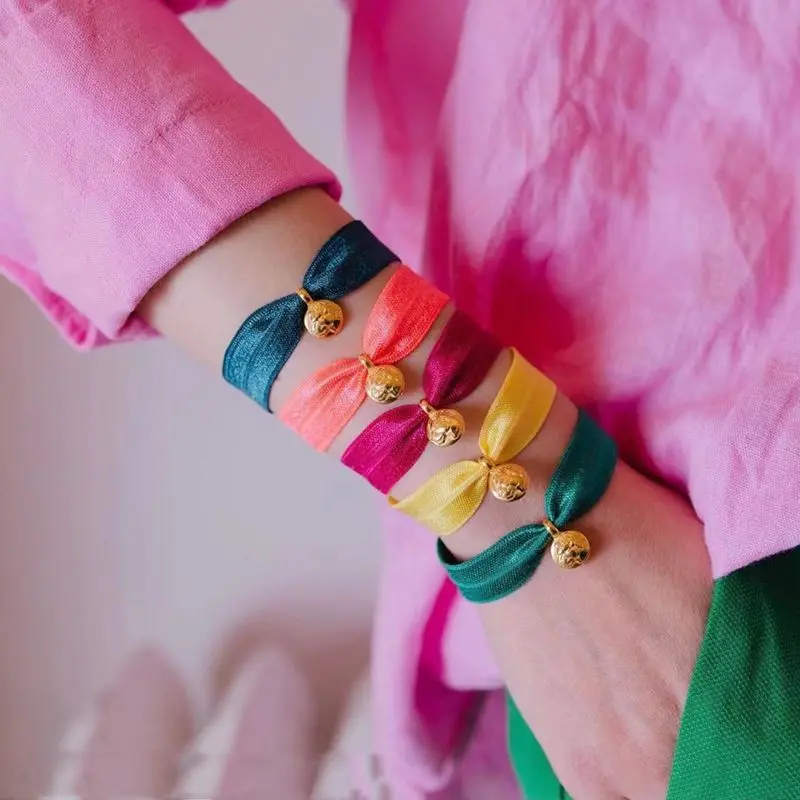 

European American color ribbon lion gold coin bracelet women ins trend fashion bohemia design elastic bracelet for women